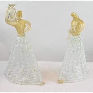 Pair Of Art Deco Women In Murano Glass - Italy 1930s